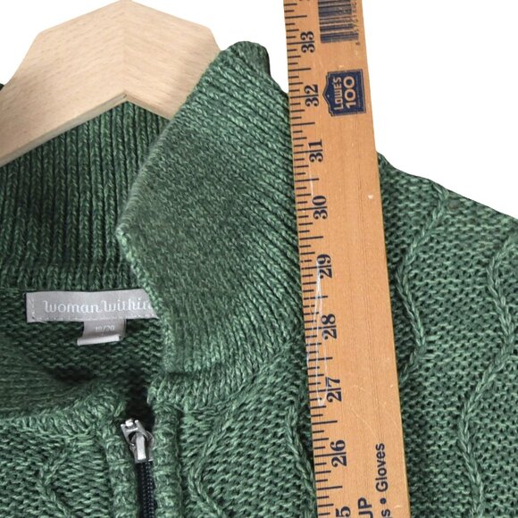 Woman Within Green Full Zip Cable Knit Cardigan Sweater 18/20 L Pockets - Picture 3 of 6